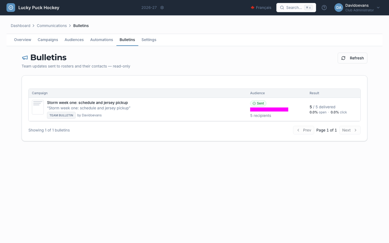Team Bulletins screenshot