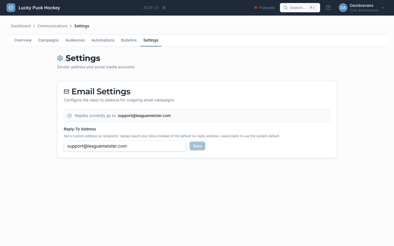 Sender & Social Settings screenshot