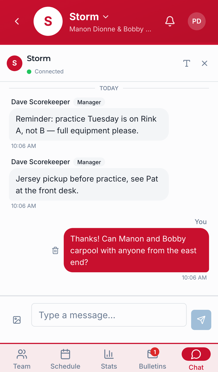 Team chat screenshot