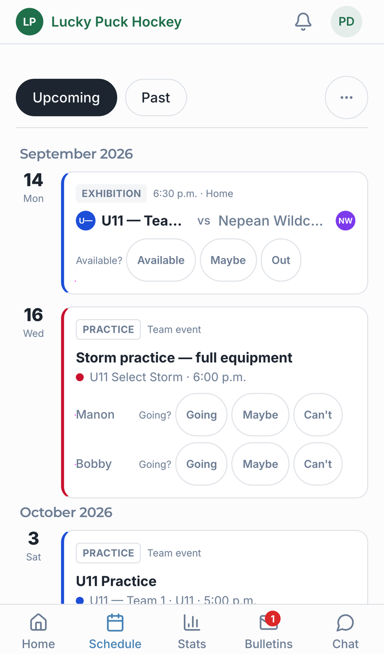 Your schedule screenshot