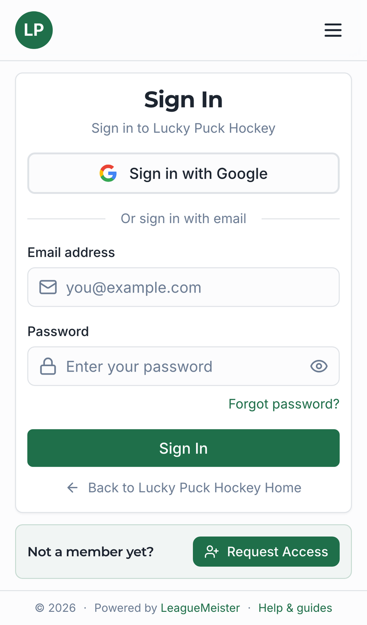 Signing in screenshot