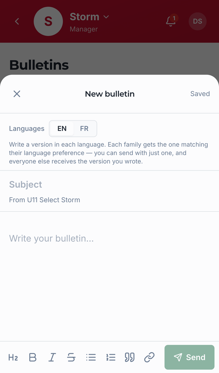 Sending bulletins screenshot