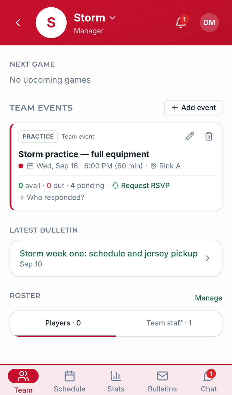 Your team space, with controls screenshot