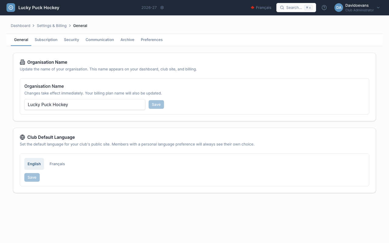 General Settings screenshot