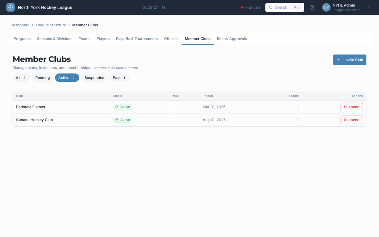 Member Clubs screenshot