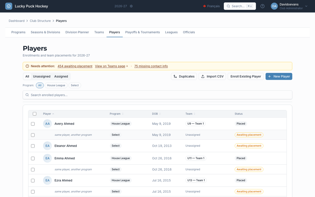 Players & Enrollments screenshot