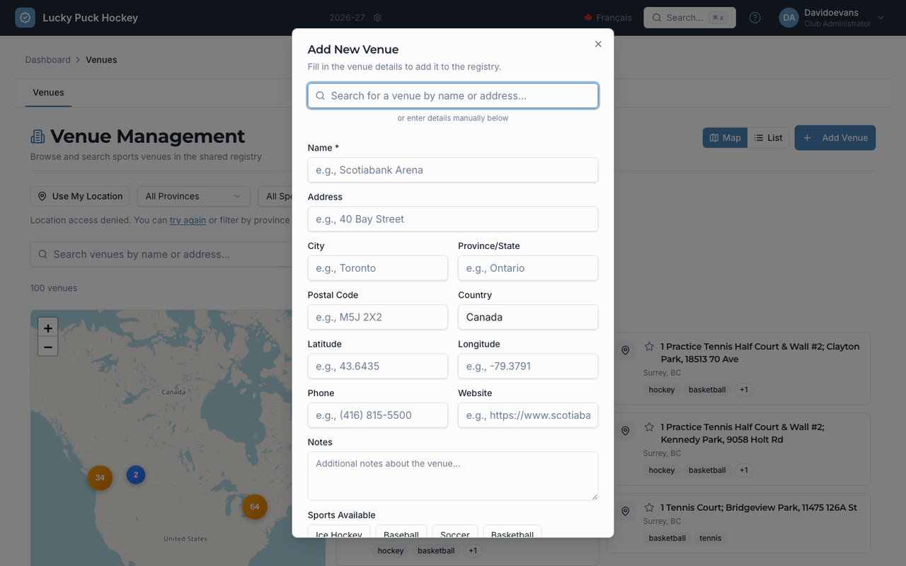 Add Venues & Sub-venues screenshot
