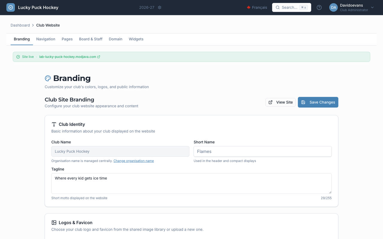Branding screenshot
