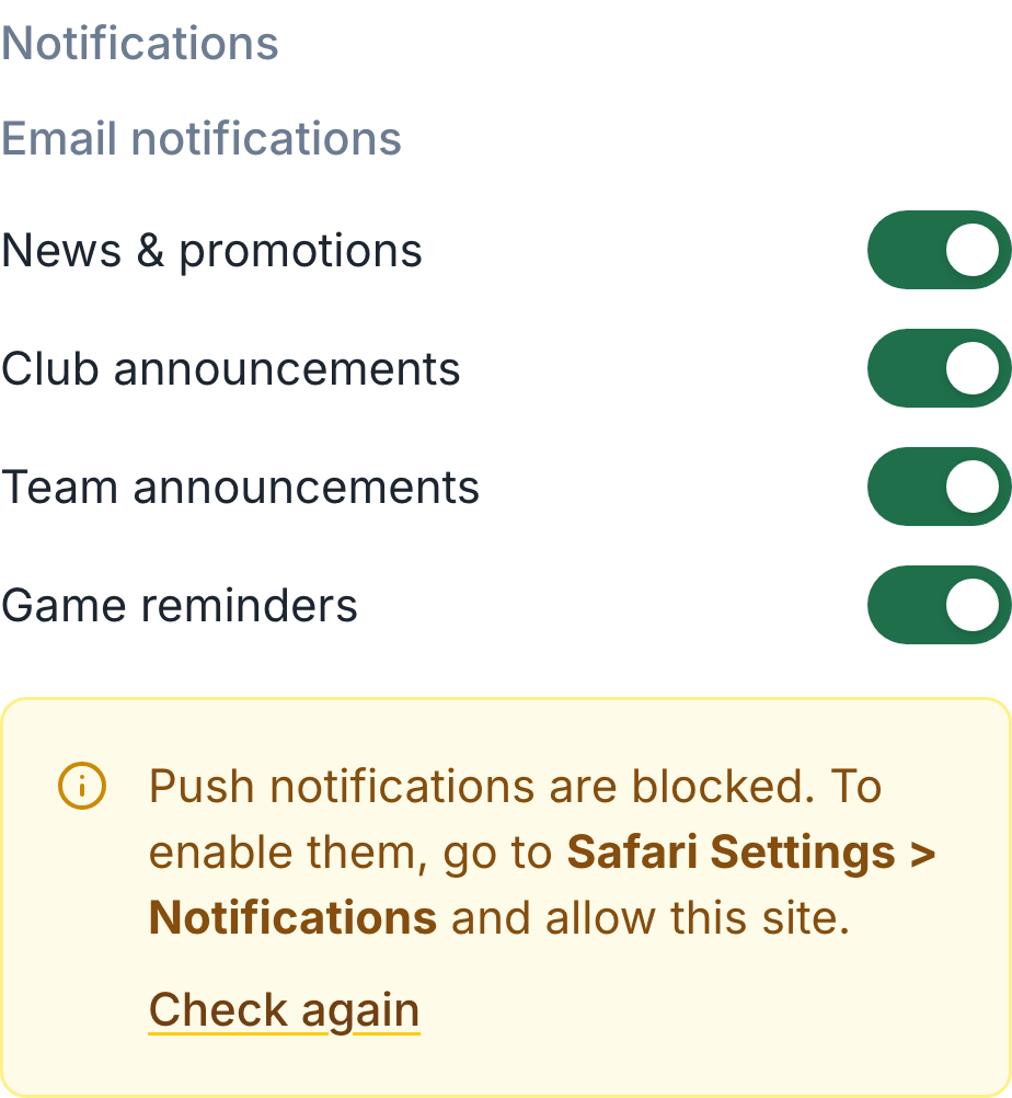 Push Notifications (Member View) screenshot