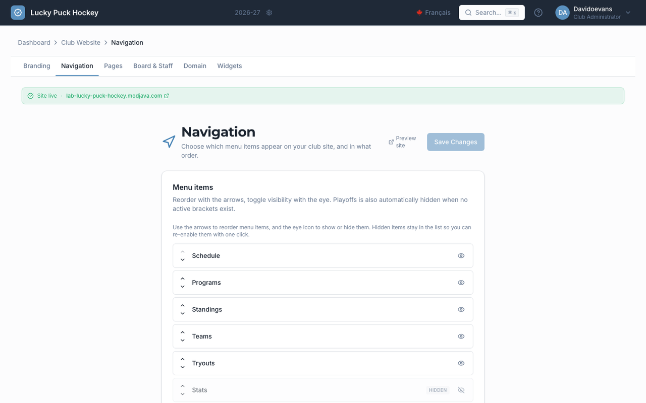 Site Navigation screenshot