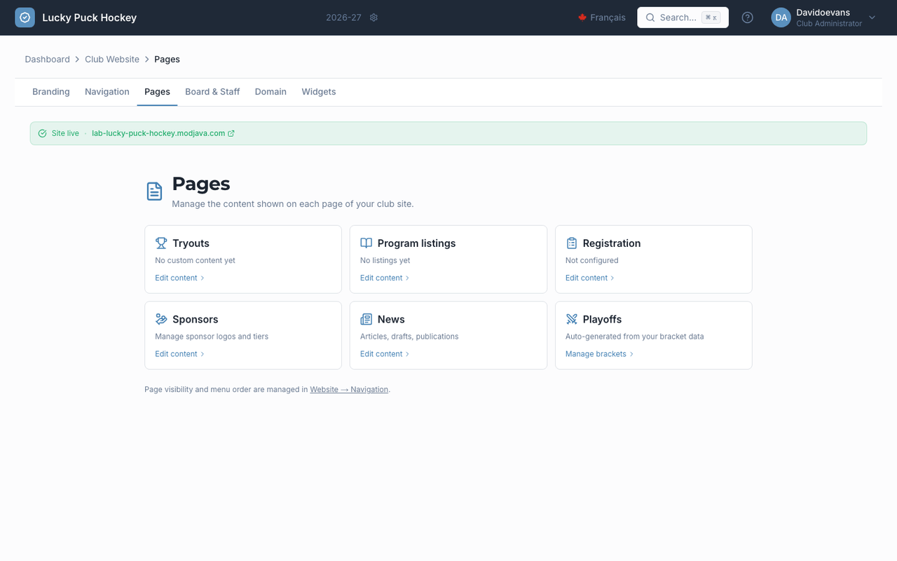 Site Pages screenshot